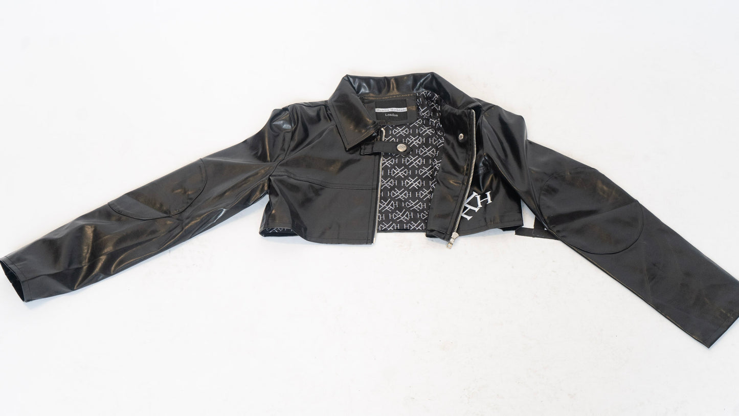 Womens Cropped Faux Leather Jacket